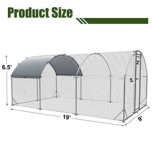 Large Metal Chicken Coop Upgrade Three Support Steel Wire Impregnated Plastic Net Cage, Oxford Cloth Silver Plated Waterproof UV Protection, Duck Rabbit Sheep Bird Outdoor House 9.2W X 18.7L X 6.5H