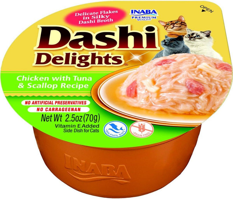 Inaba Dashi Delights Chicken with Tuna & Scallop Flavored Bits in Broth Cat Food Topping