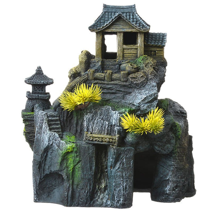 Blue Ribbon Exotic Environments Asian Cottage House with Bonsai Aquarium Ornament