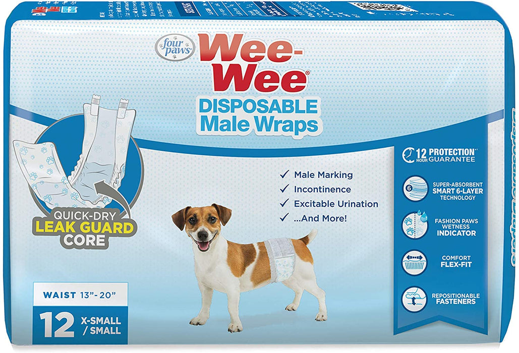 Four Paws Wee Wee Disposable Male Dog Wraps X-Small
